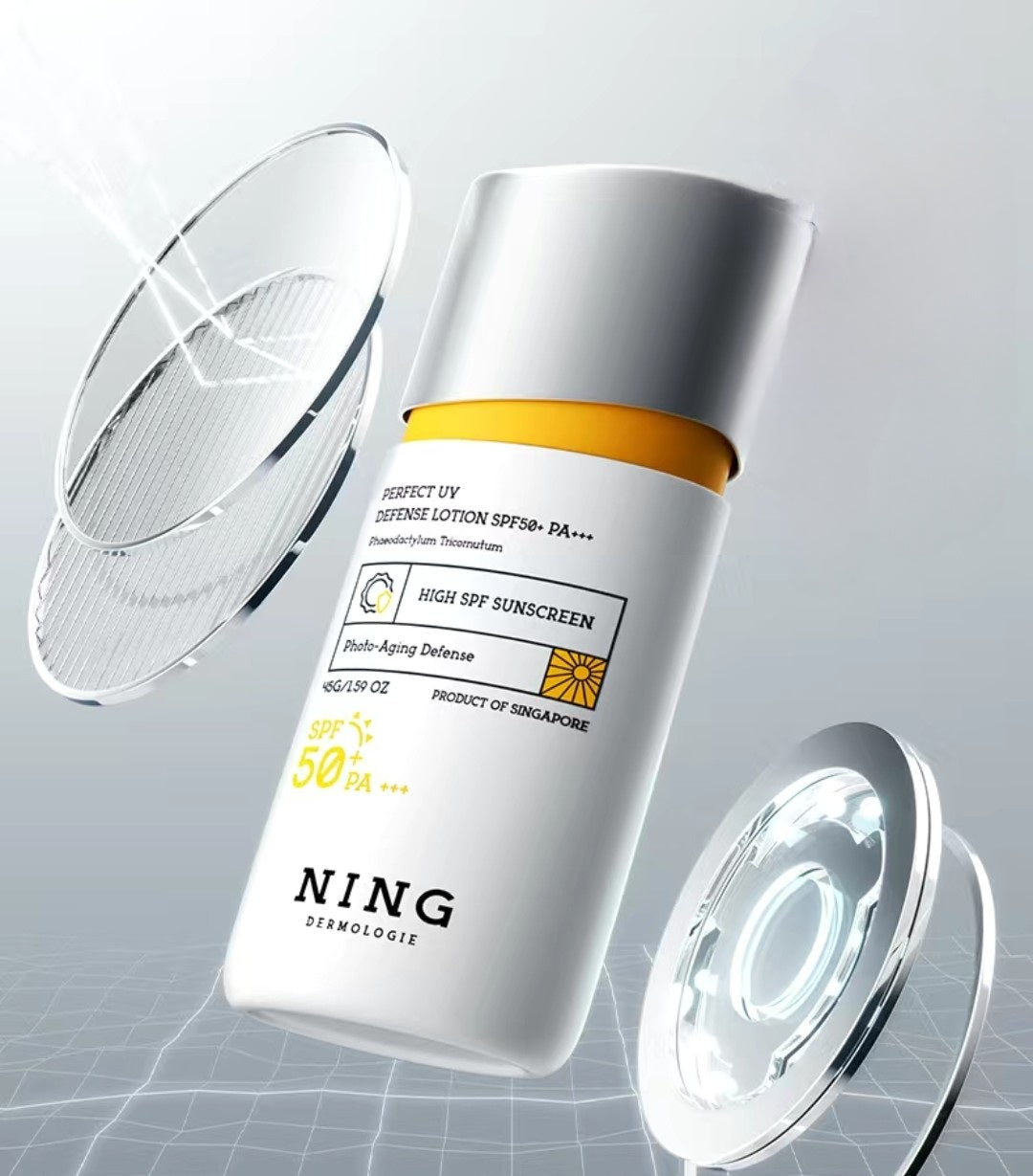 Ning Dermologie UV Defense Lotion SPF50+ PA+++ – Lightweight broad-spectrum sunscreen bottle (50ml)