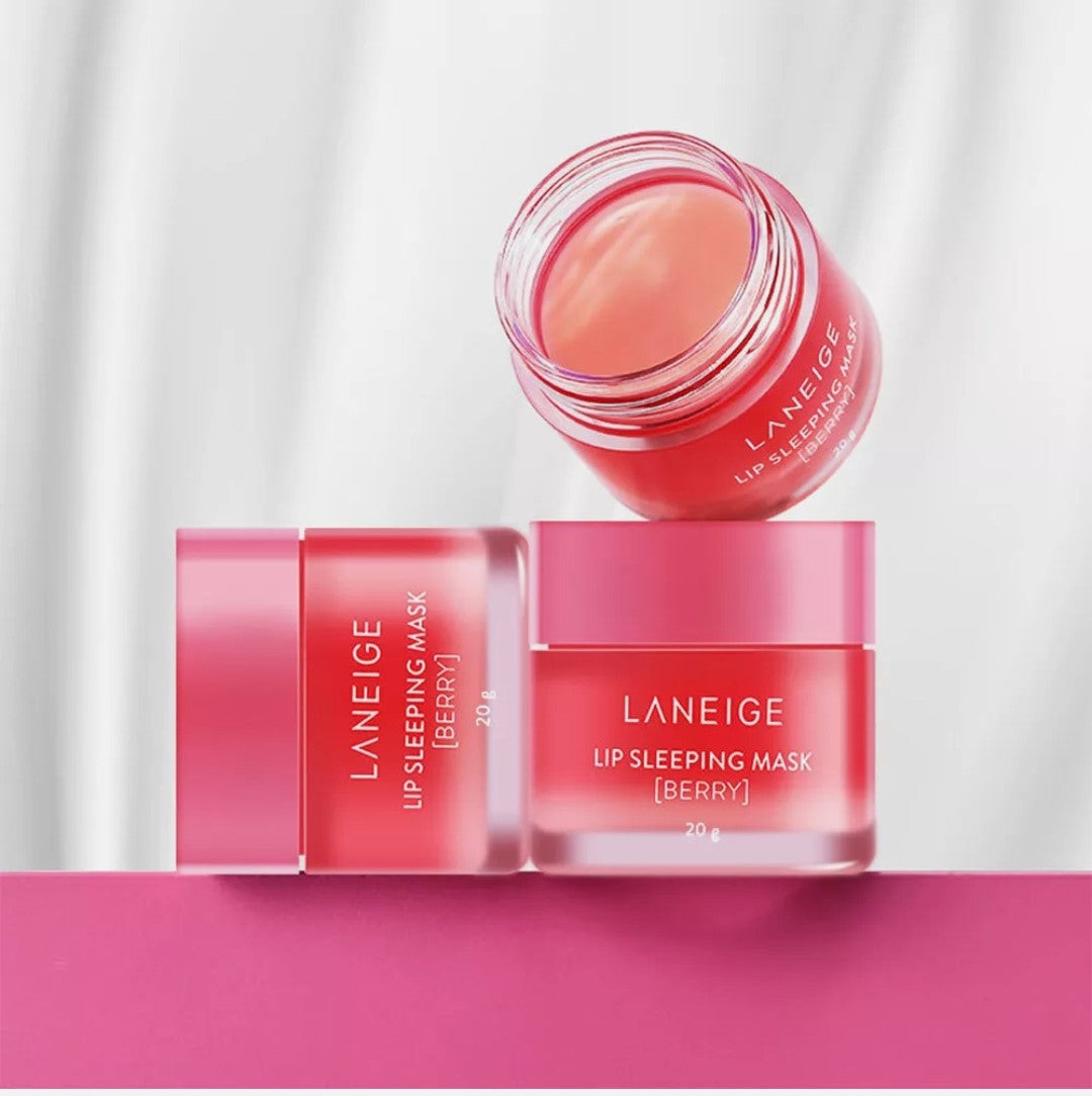“Laneige Lip Sleeping Mask – pink jar with spatula for overnight lip hydration”