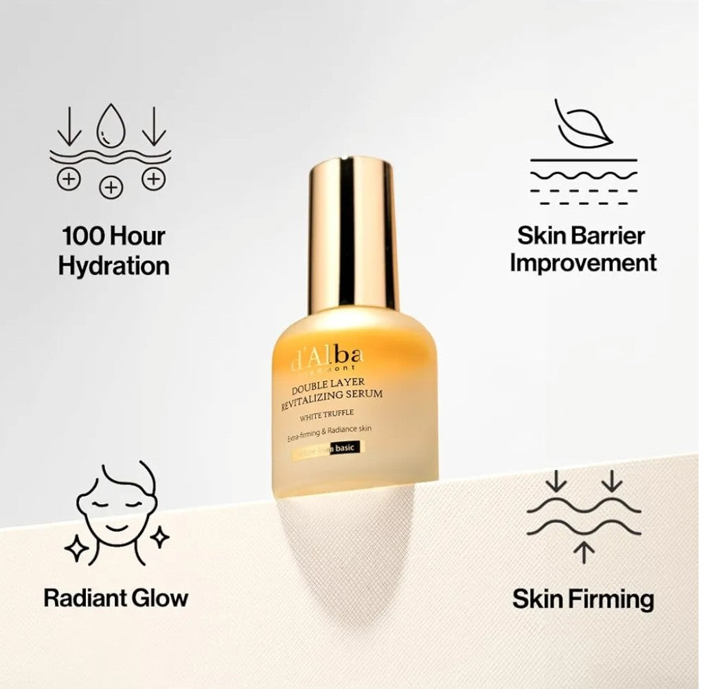 d'Alba White Truffle Double Layer Revitalizing Serum – Firming & Radiance Boosting Face Oil Serum