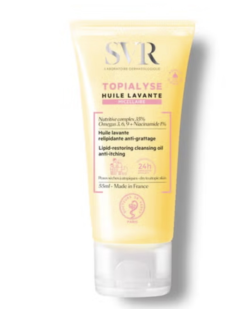 “SVR Topialyse Micellar Cleansing Oil 55ml bottle for sensitive and dry skin.”