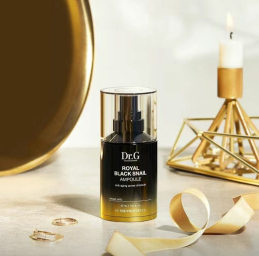 “DR.G Royal Black Snail Ampoule in luxury skincare routine – firming and hydrating”