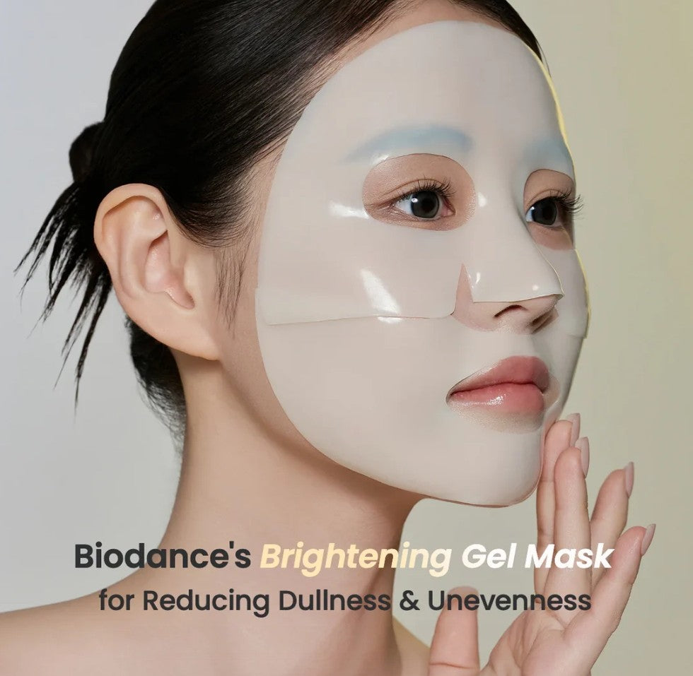 Woman wearing Biodance Hydrogel Sheet Mask – hydrating and brightening facial treatment