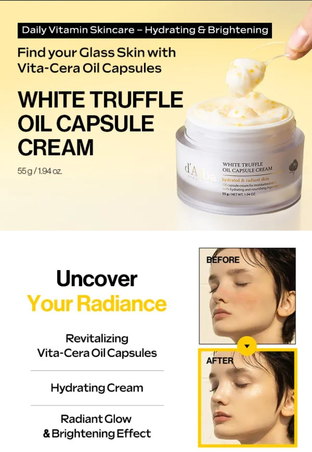 ld'Alba White Truffle Oil Capsule Cream – Brightening & Firming Moisturizer with Vitamin C, E & Ceramides | 50ml