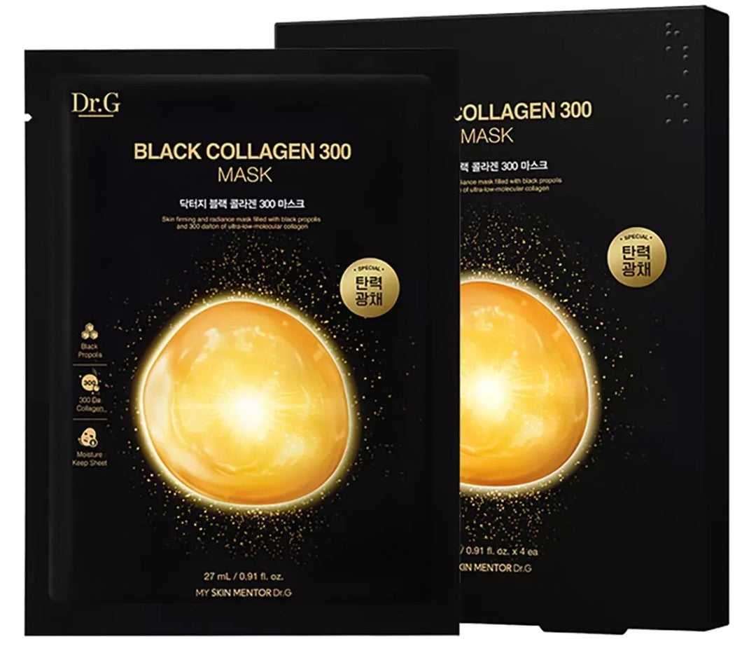 “Dr.G Black Collagen 300 Mask – Front packaging of hydrating and firming sheet mask with black propolis and collagen”