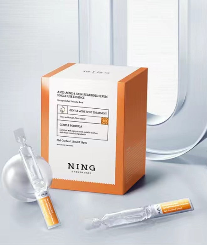 Ning Anti-Acne Serum box with ampoules for oily and sensitive skin