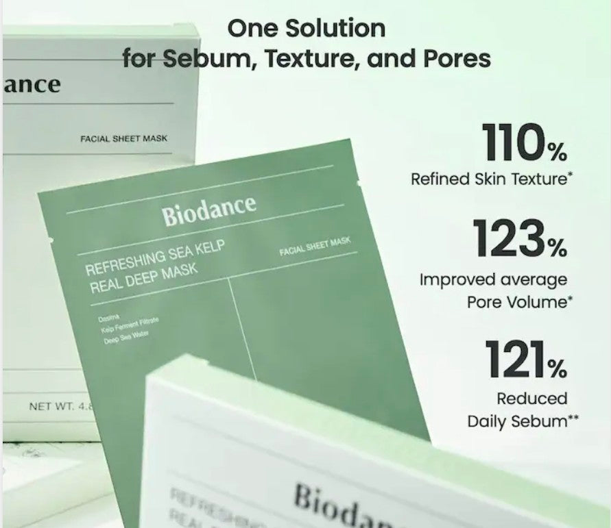 Two packs of Biodance Sea Kelp Deep Mask with key benefits text