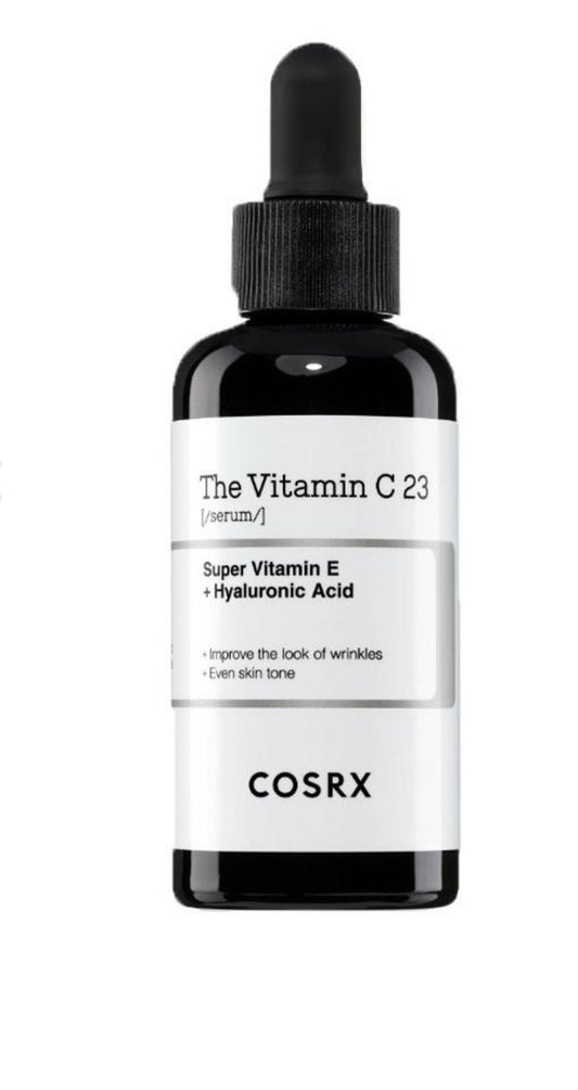 COSRX Vitamin C 23 Serum bottle with 23% pure vitamin C, hyaluronic acid, and vitamin E for brightening
