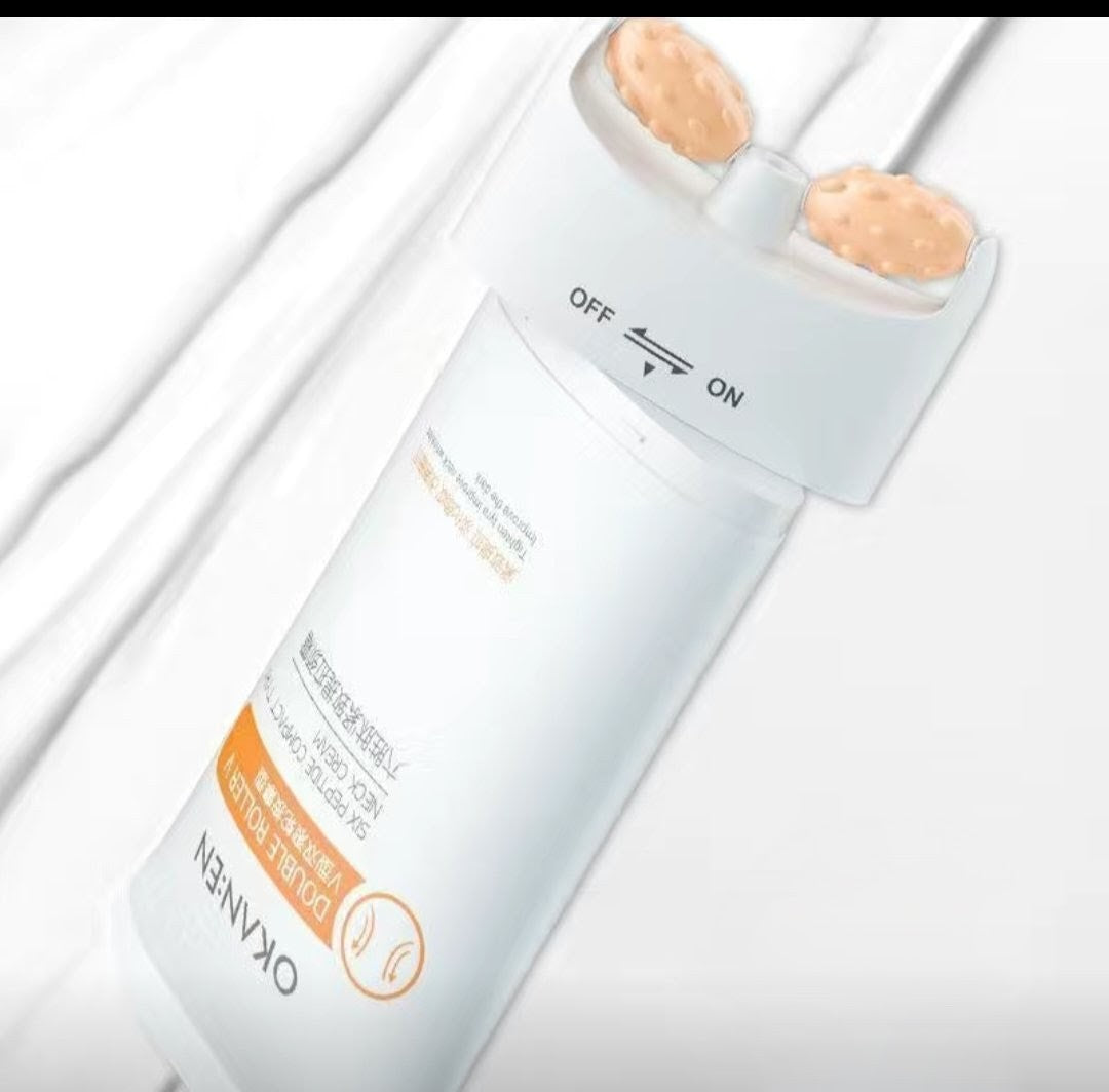 Firming neck cream with built-in massage roller