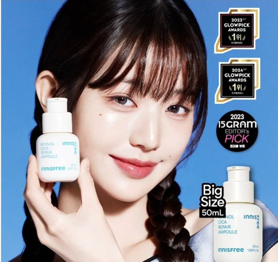 Woman applying Innisfree Retinol Cica Repair Ampoule to skin
