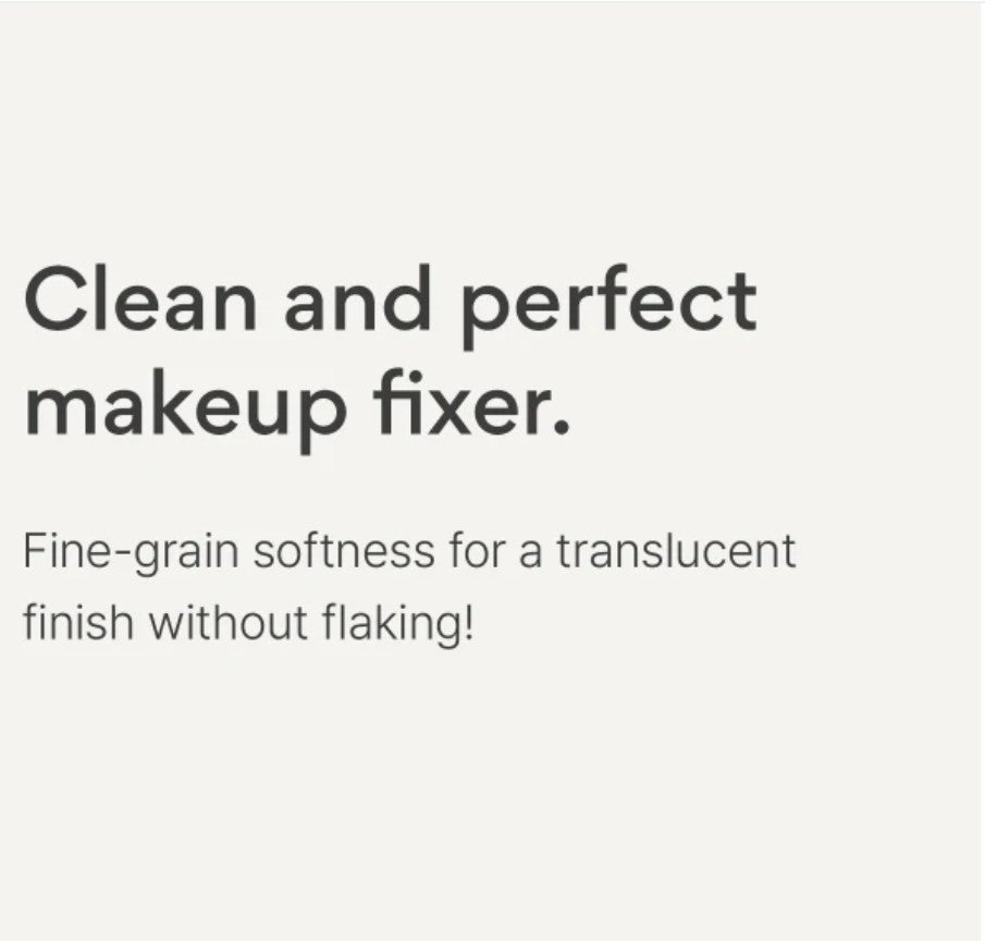 Text advertisement for a makeup fixer on a white background