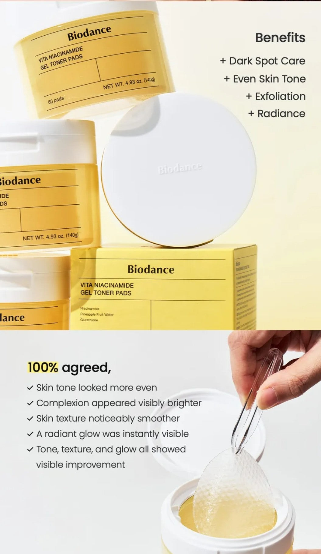 Biodance skincare product with packaging and application on a white background