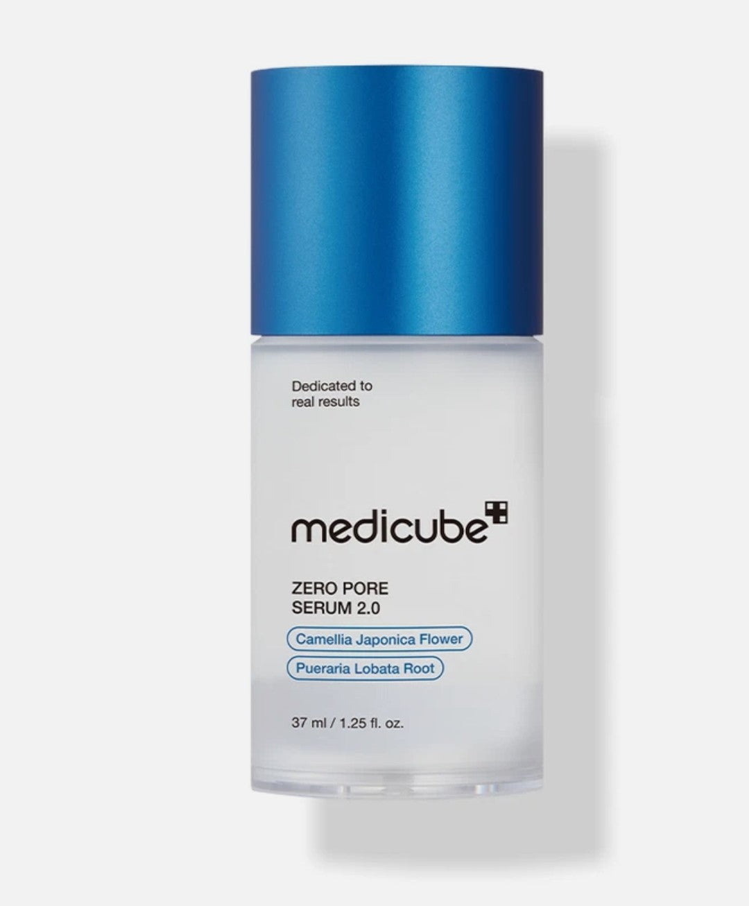 Medicube Zero Pore Serum 2.0 bottle with blue cap on a white background