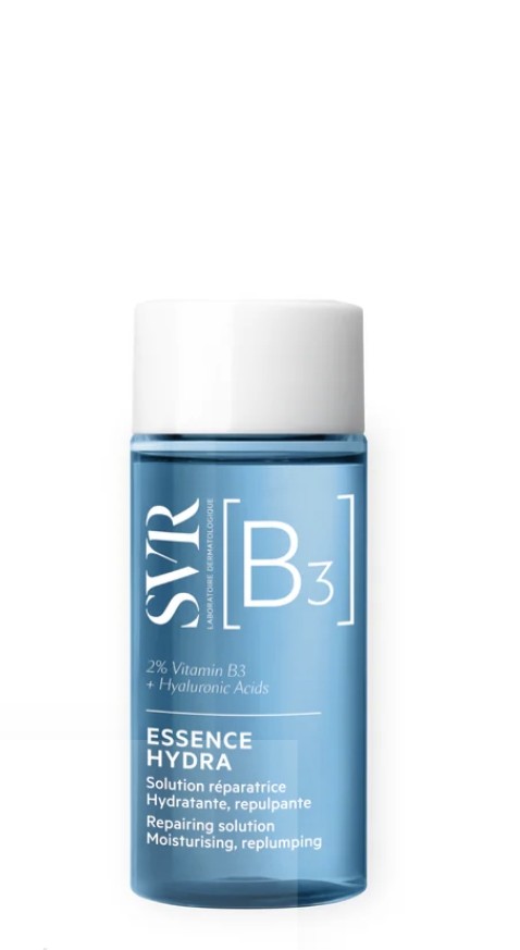 Bottle of SVR B3 Essence Hydra on a white background