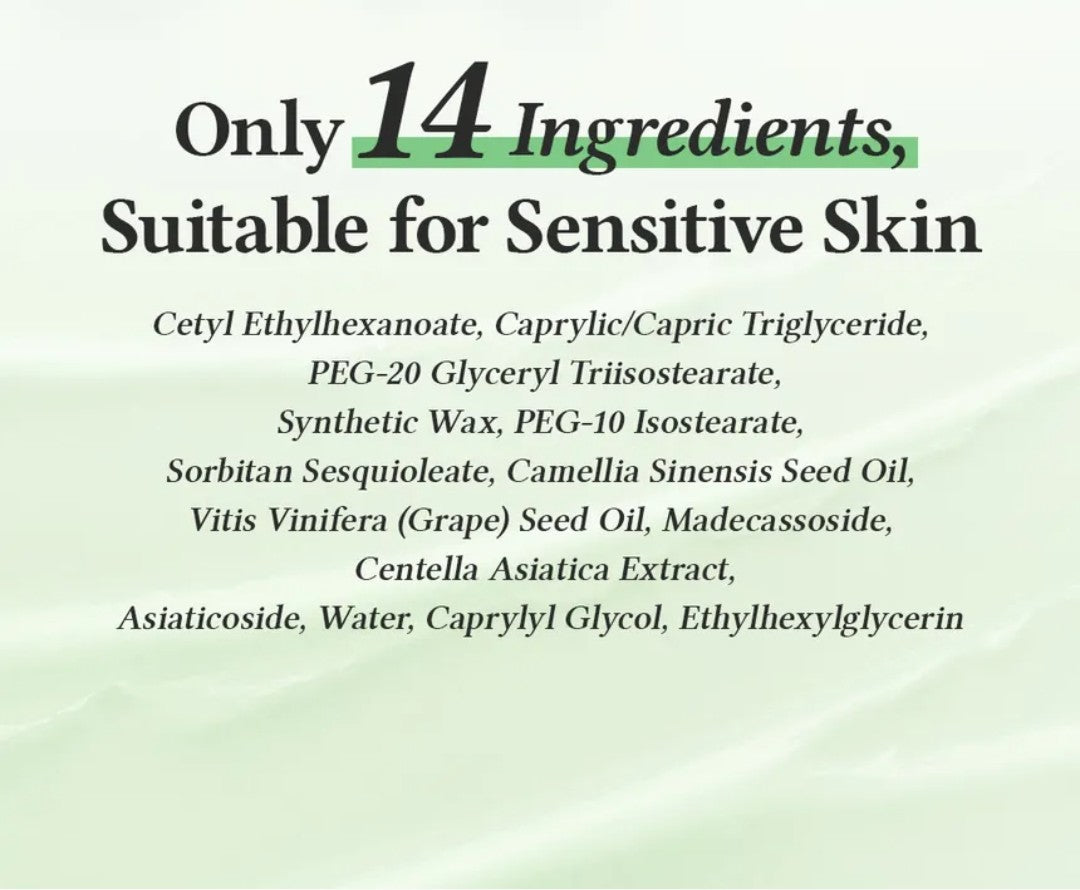 List of ingredients suitable for sensitive skin on a light green background