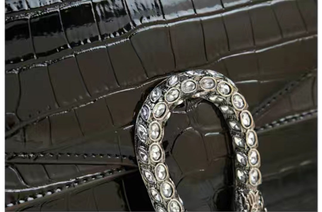 Crocodile Embossed Shoulder Bag with Chain – Black or Green