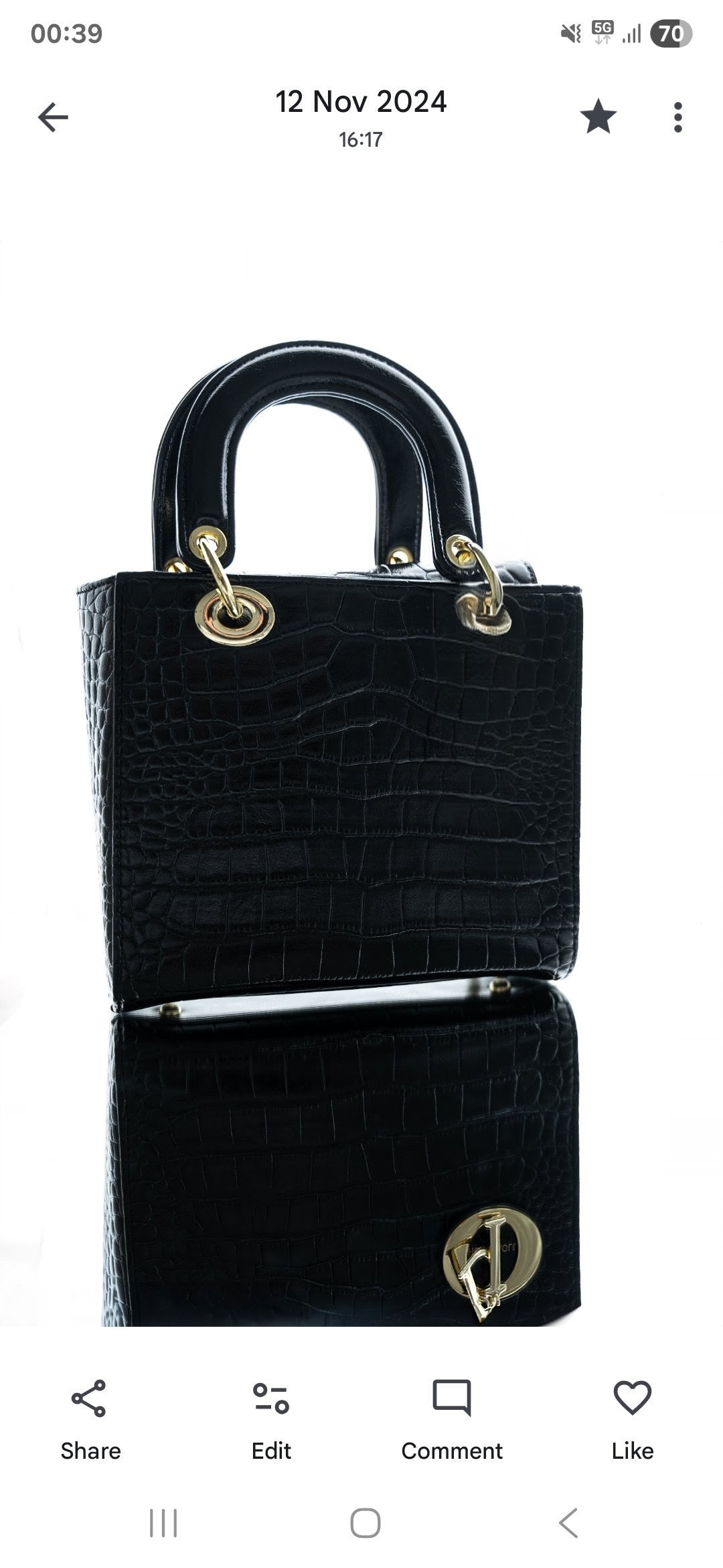 Luxury Croc-Embossed PU Leather Handbag – Elegant Top Handle Bag with Gold Hardware | Black