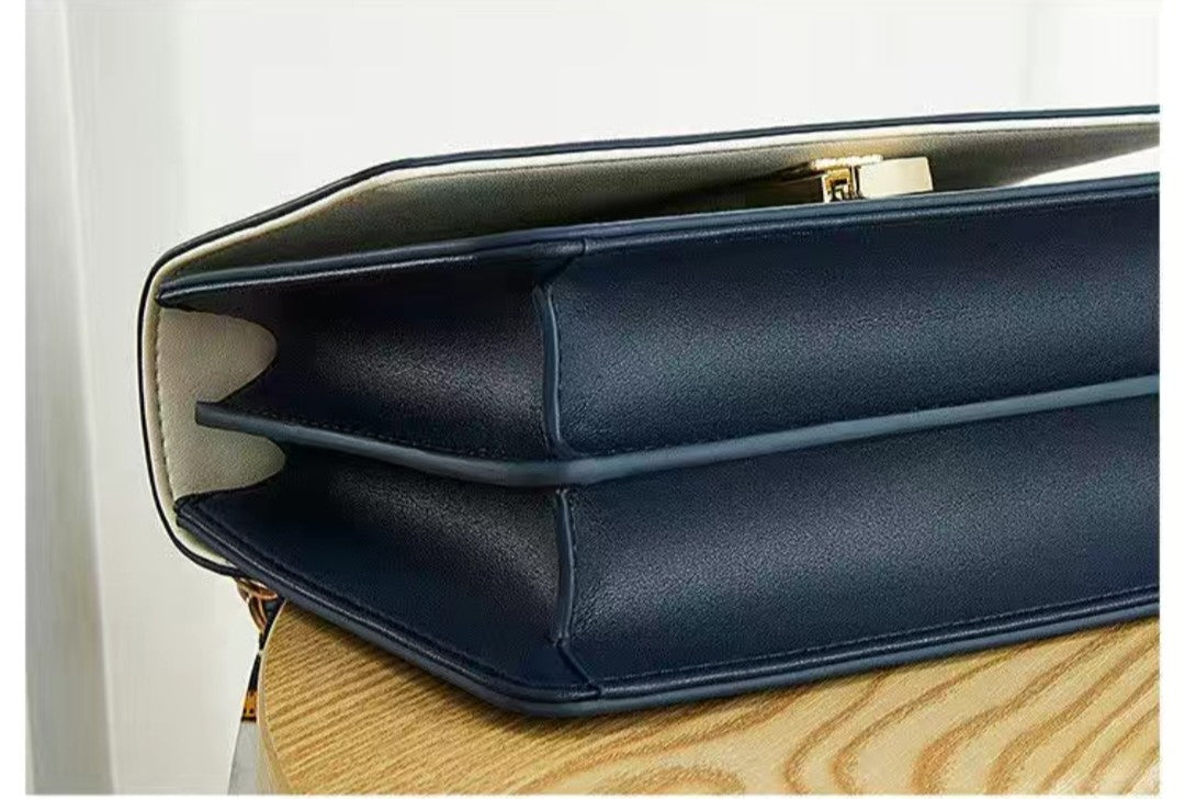Women’s Blue and White Crossbody Bag – Small PU Leather Shoulder Purse with Chain and Scarf Strap