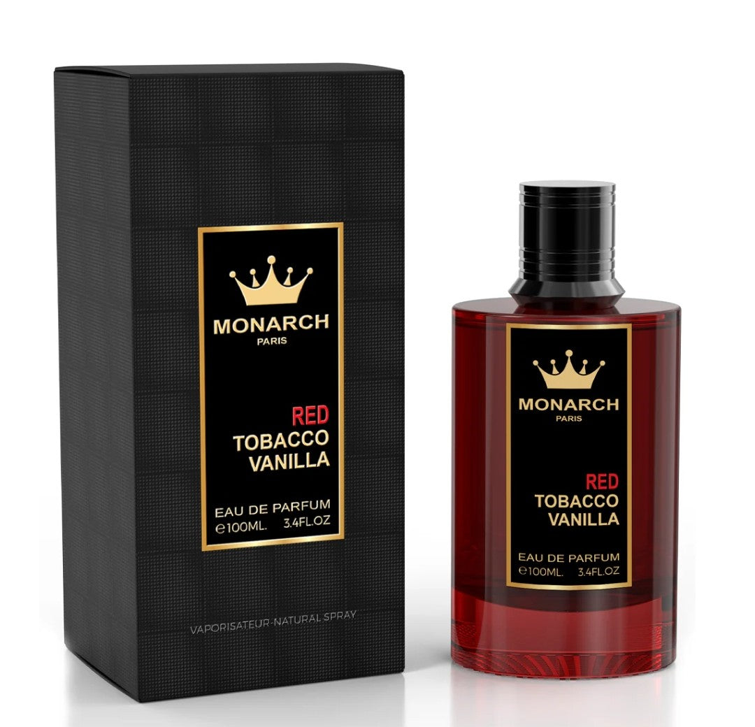 Monarch Paris Red Tobacco Vanilla perfume bottle and packaging on a white background