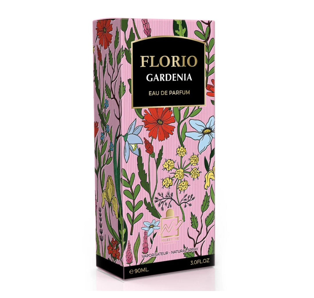 Florio Gardenia perfume box with floral design on a white background