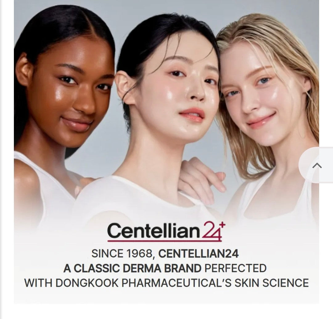 Three women with 'Centellian24' branding and text about their skincare brand.