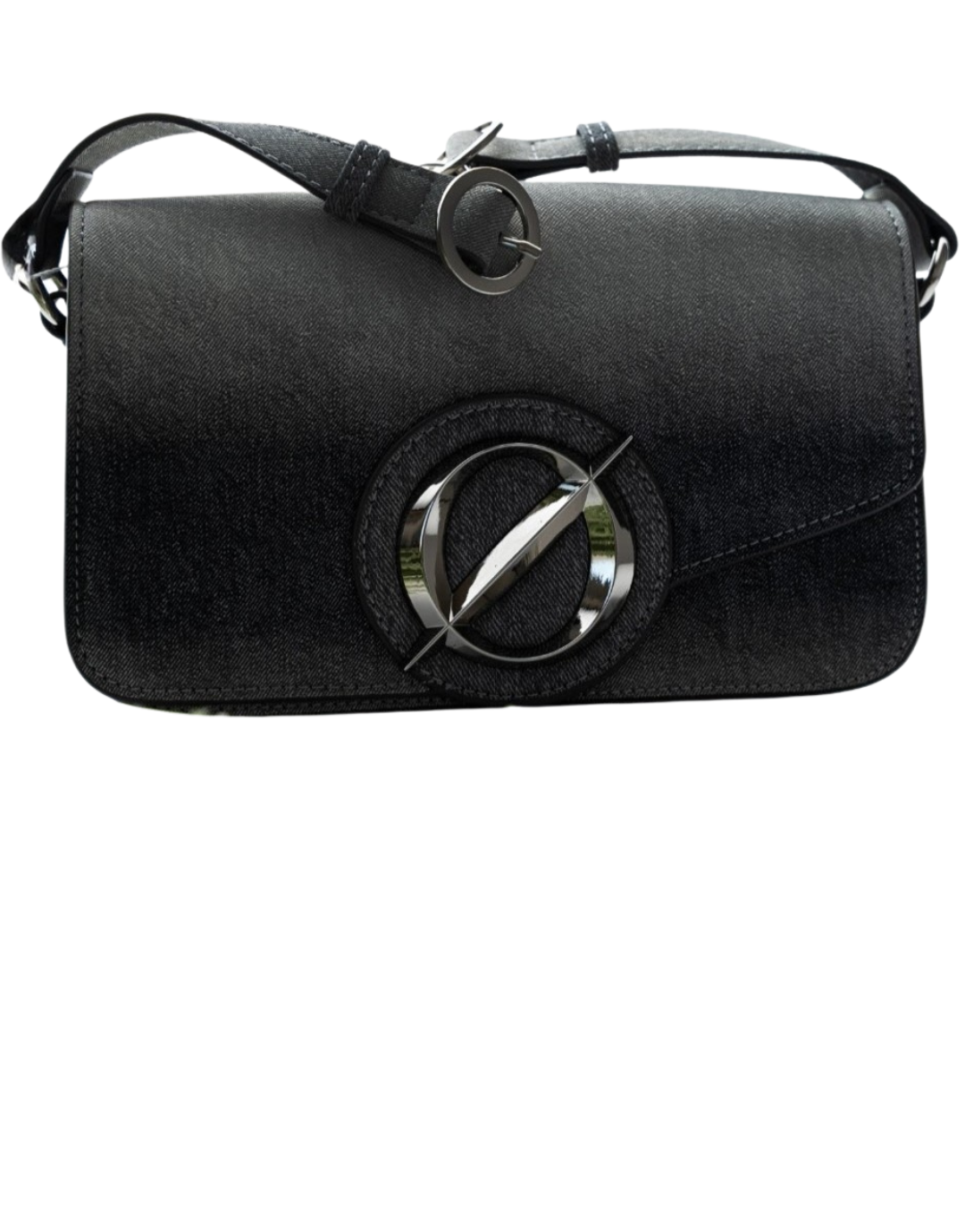 Elegant Crossbody Bag – Black/Grey with Silver Buckle