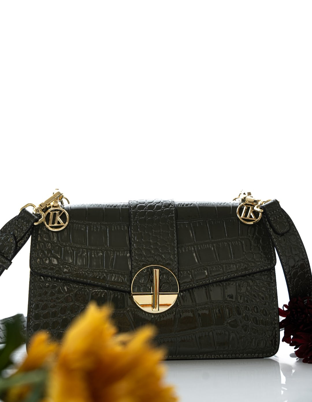 Elegant Crocodile-Embossed Shoulder Bag – GlowBags Collection (Grey)