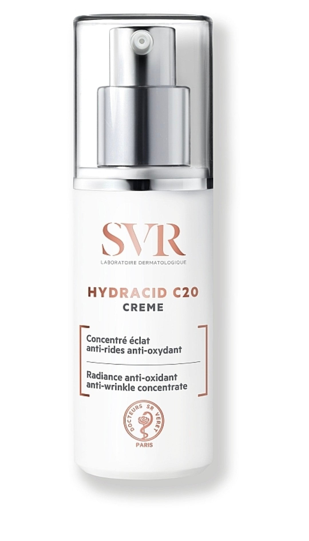 SVR Hydracid C20 anti-wrinkle face cream with 20% vitamin C in white pump bottle, 30ml – brightening and antioxidant skincare for radiant skin