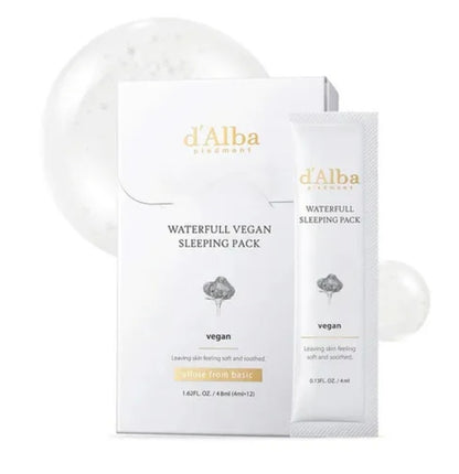 "d'Alba Waterfull Vegan Sleeping Pack – 12 x 4ml hydrating and soothing overnight gel for all skin types"
