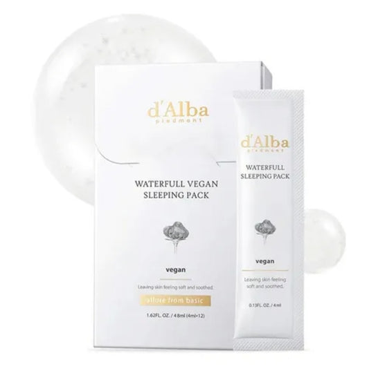 "d'Alba Waterfull Vegan Sleeping Pack – 12 x 4ml hydrating and soothing overnight gel for all skin types"
