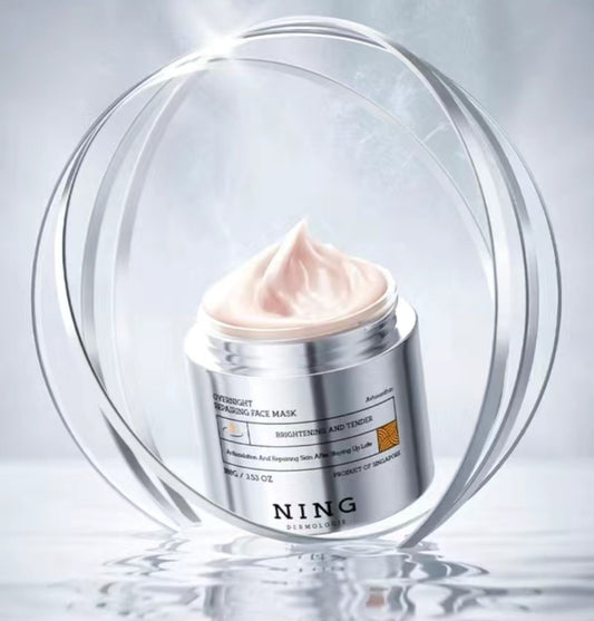 "NING Overnight Radiance Boosting Face Mask jar – hydrating and brightening skincare made in Singapore"