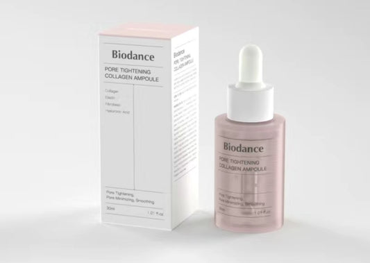 Biodance Pore Tightening Collagen Ampoule – pink 30ml serum bottle for pore minimizing and firming
