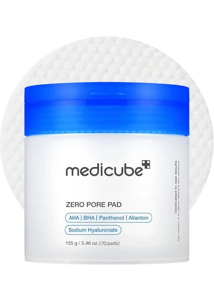 Medicube Zero Pore Pad packaging with blue and white design on a white background