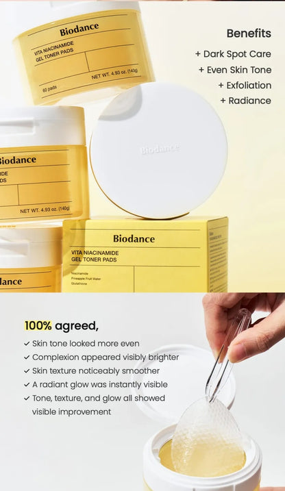 Biodance skincare product with packaging and application on a white background