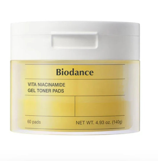 Biodance Vita Niacinamide Gel Toner Pads packaging on a white background