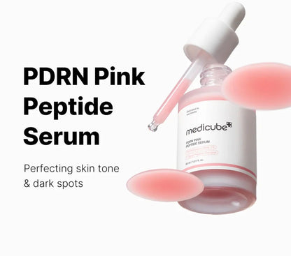 Medicube PDRN Pink Peptide Serum bottle with dropper on a white background