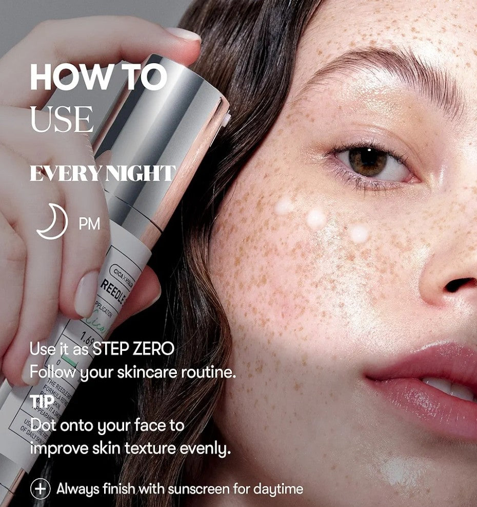 Skincare product application with text on how to use it every night.