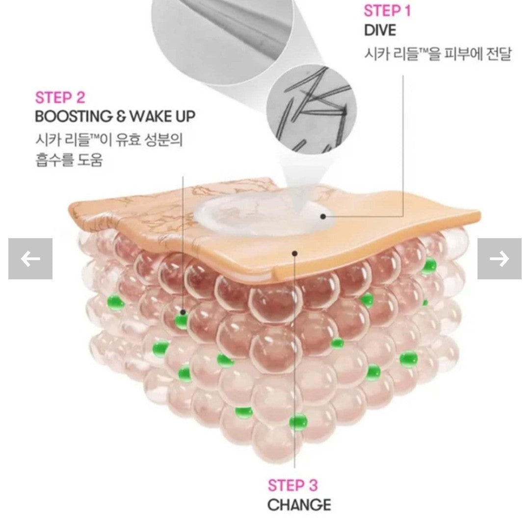 Diagram of a skin layer with steps labeled 'Dive', 'Boosting & Wake Up', and 'Change'.