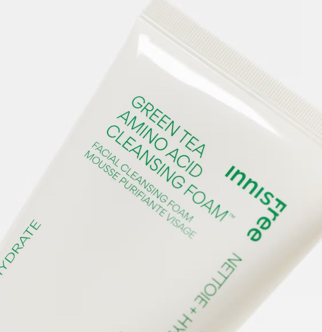 Innisfree Green Tea Amino Hydrating Cleanser with creamy foam texture