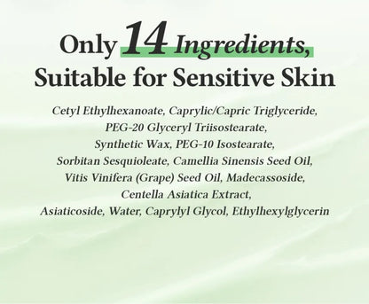 List of ingredients suitable for sensitive skin on a light green background
