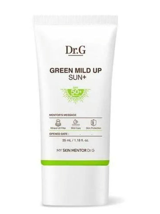 Dr.G Green Mild Up Sun+ sunscreen tube on a white background