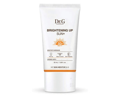 Dr.G Brightening Up Sun+ sunscreen tube on a white background