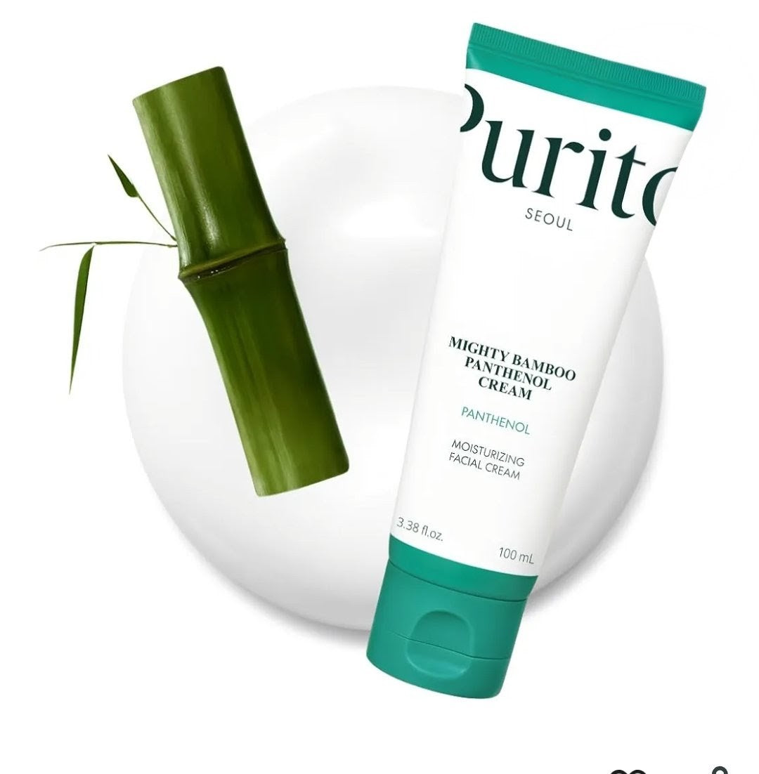 Purito skincare product with bamboo element on a white background