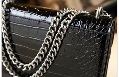 Crocodile Embossed Shoulder Bag with Chain – Black or Green