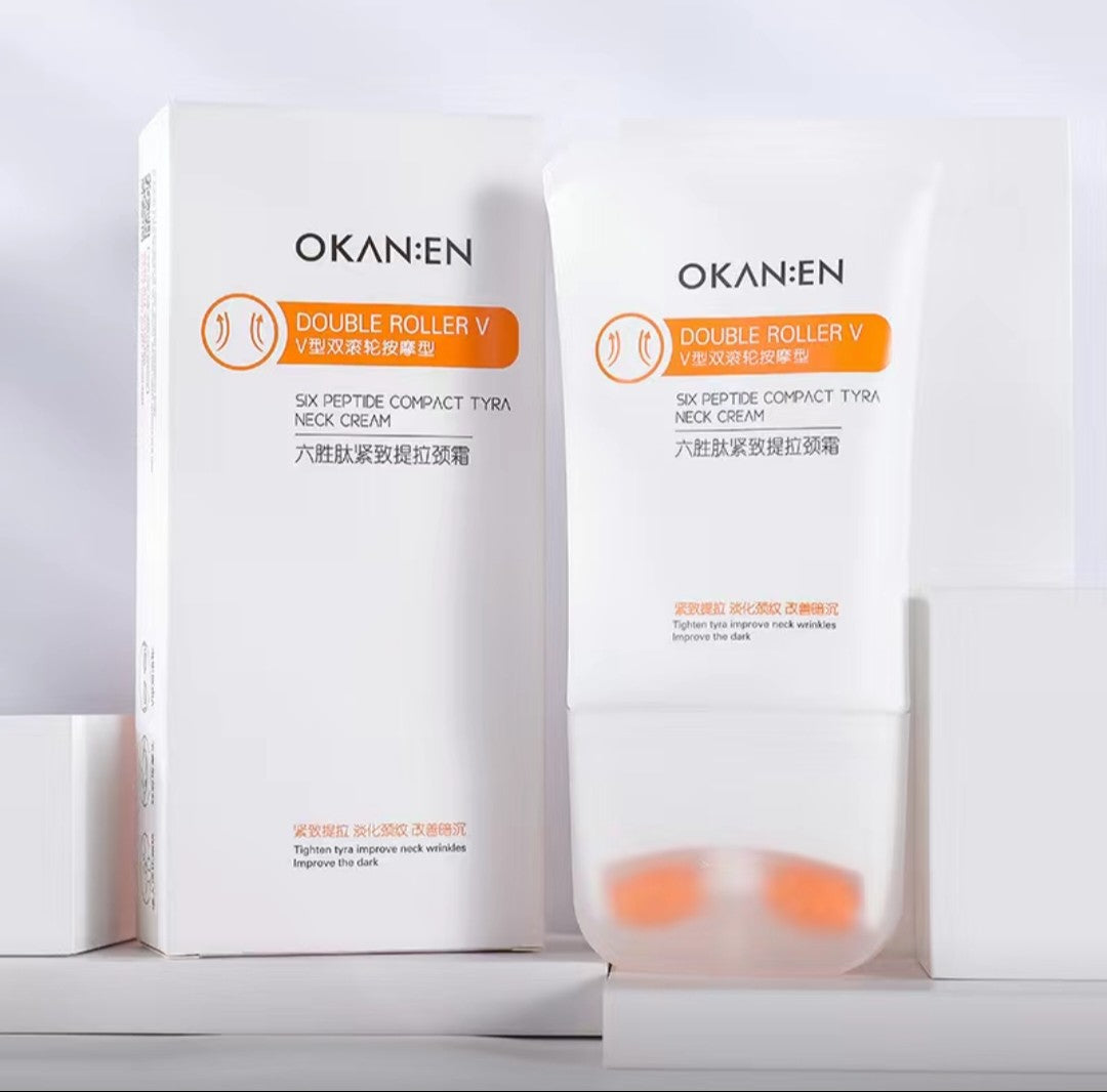 OKAN-EN Double Roller V neck cream packaging on a white background