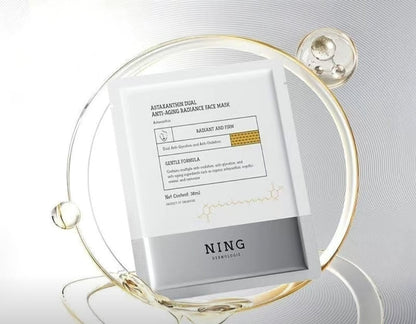 Anti-aging face mask packaging with 'NING' branding on a white background