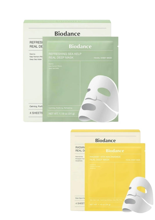 Biodance Glow & Calm Sheet Mask Bundle (Niacinamide + Sea Kelp | 8 Masks)