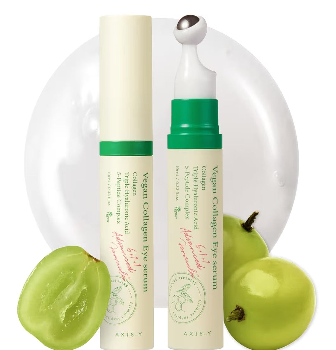 Vegan Collagen Eye Serum with green apple and green apple slice on a white background