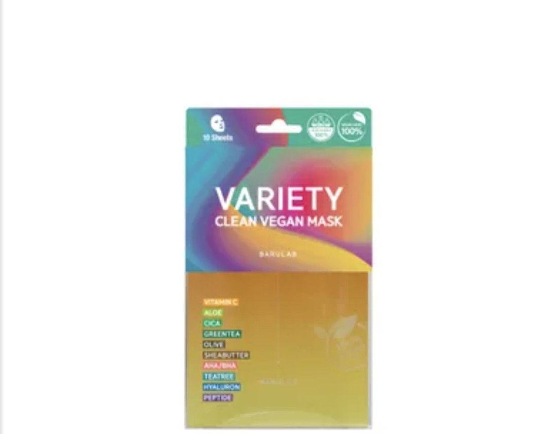 Pack of variety clean vegan masks with colorful packaging on a white background