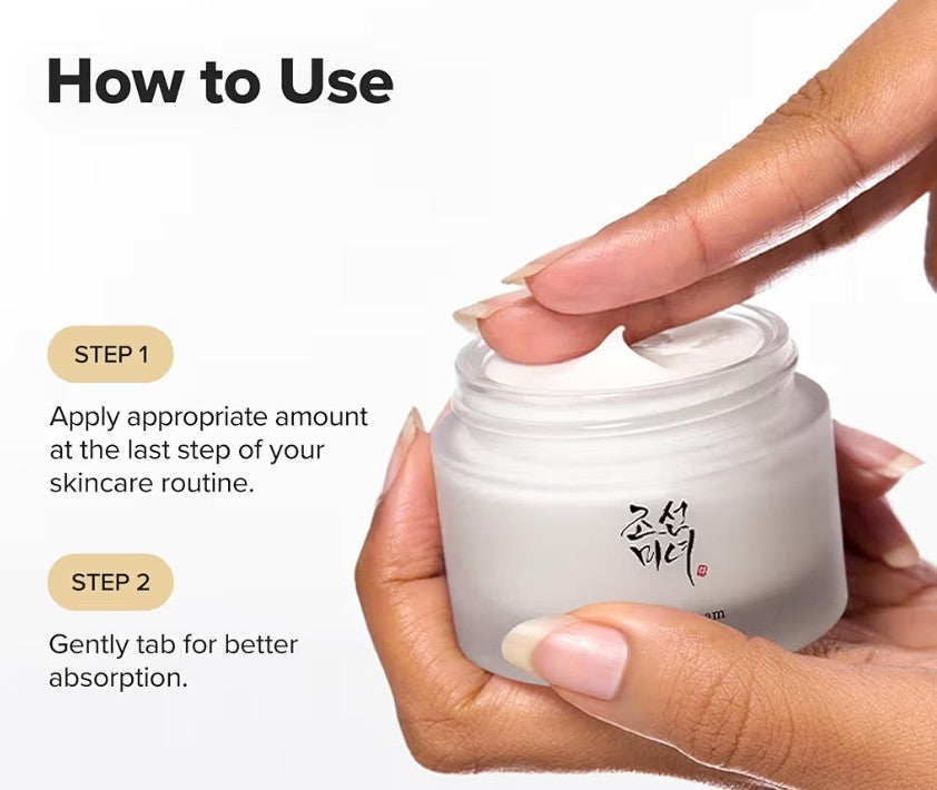 Hand holding a jar of cream with text on how to use it