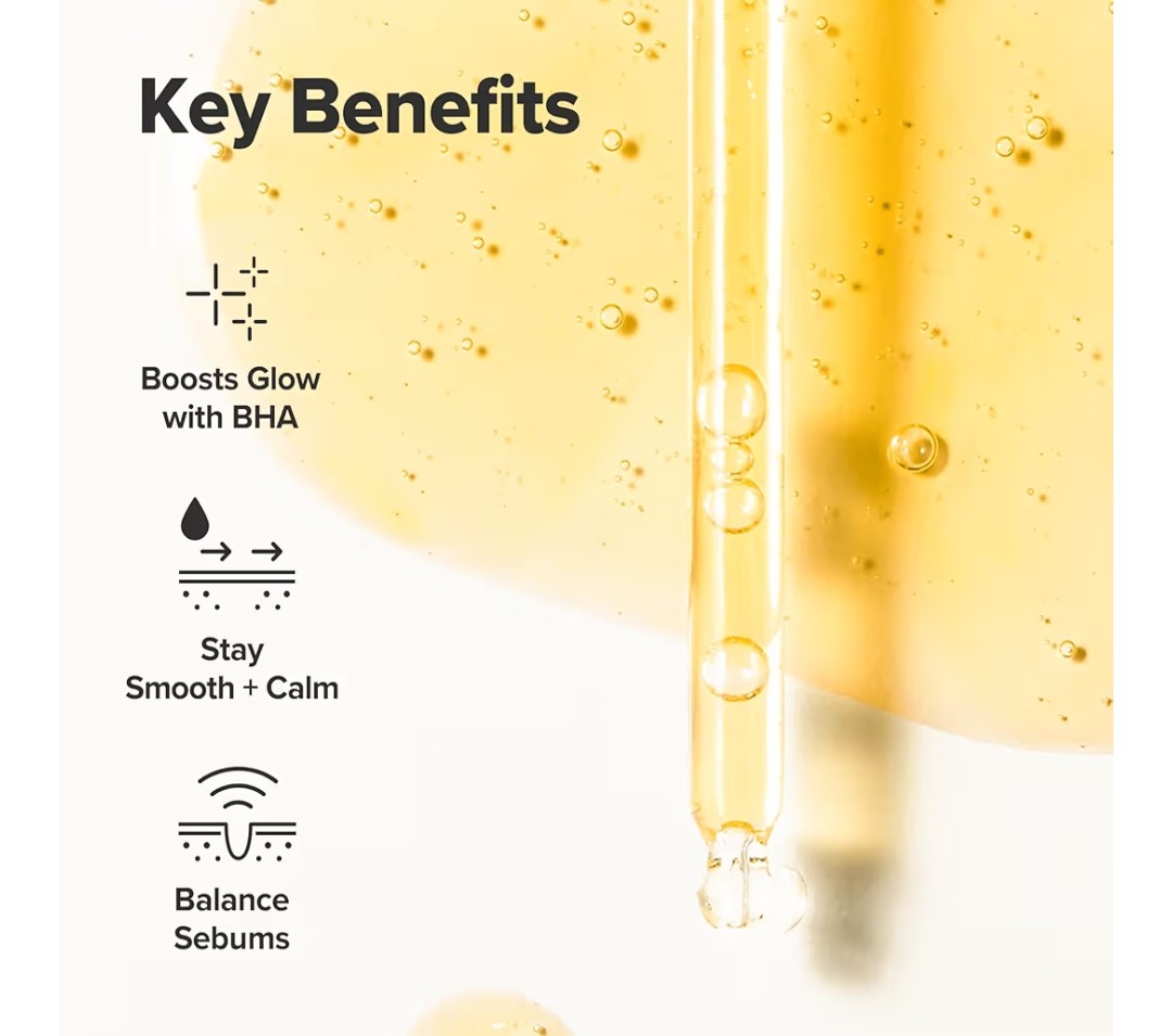 Product dropper with key benefits text on a white background